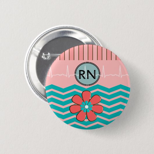 RN Chevron Pattern Pink en Blue Ronde Button 5,7 Cm (Voorkant /achterkant)