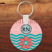 RN Chevron Pattern Pink en Blue Sleutelhanger (Voorkant)