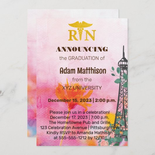 RN Floral Eiffel Tower Kaart (Voorkant / Achterkant)