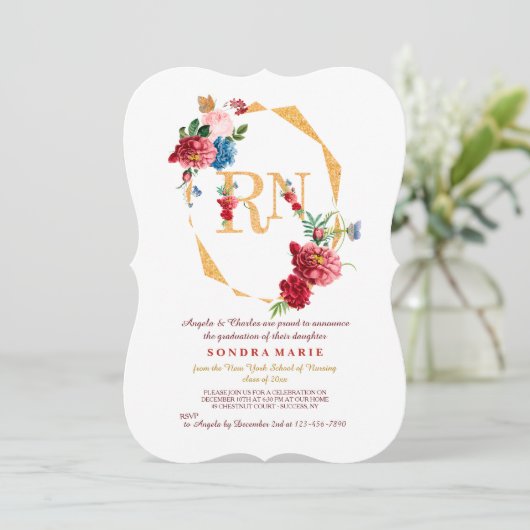 RN Floral Invitation Kaart (Staand voorkant)