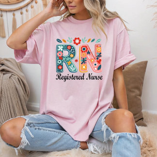 RN Geregistreerde Verpleegkundige Boho Bloemencade T-shirt