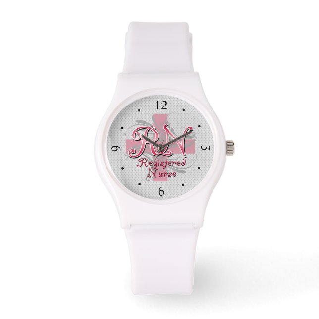 RN Geregistreerde Verpleegster, Roze Kruis Swirls Horloge (Voorkant)