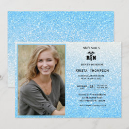 RN Graduation Party Foto Blue Glitter Kaart