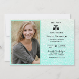 RN Graduation Party Foto Mint Green Glitter Kaart