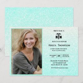 RN Graduation Party Foto Mint Green Glitter Kaart