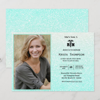 RN Graduation Party Foto Mint Green Glitter Kaart