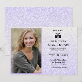 RN Graduation Party Foto Paars Glitter Kaart