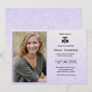 RN Graduation Party Foto Paars Glitter Kaart