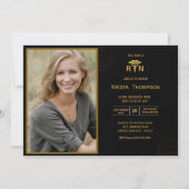 RN Graduation Party Photo Black Gold Kaart (Voorkant)