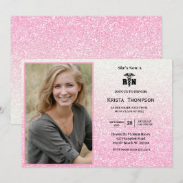 RN Graduation Party Photo Pink Glitter Kaart