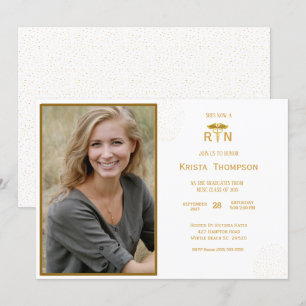 RN Graduation Party Photo White Gold Kaart