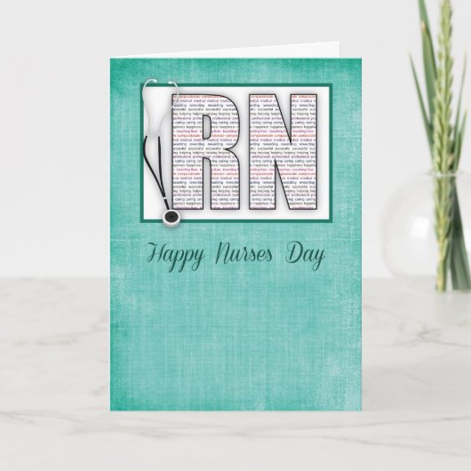 RN Happy Nurses Day in Words, on Green Background Kaart (Voorkant)