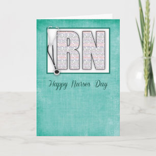 RN Happy Nurses Day in Words, on Green Background Kaart