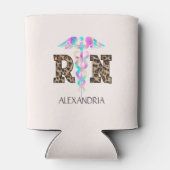"RN" in Leopard Print- Kleurrijke Medische Logo Blikjeskoeler (Achterkant)