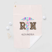 "RN" in Leopard Print- Kleurrijke Medische Logo Golfhanddoek (Insitu)