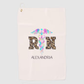 "RN" in Leopard Print- Kleurrijke Medische Logo Golfhanddoek (Voorkant)