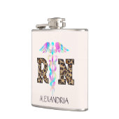 "RN" in Leopard Print- Kleurrijke Medische Logo Heupfles (Links)