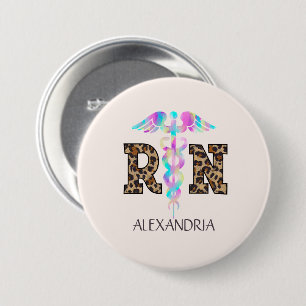 "RN" in Leopard Print- Kleurrijke Medische Logo Ronde Button 7,6 Cm