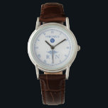RN Monogram Blue/White Face Nurse Watch Horloge<br><div class="desc">Een elegant blauw en wit horloge, met een medisch kaduceus symbool en een vlek voor de naam van uw gift ontvanger en het familienaam monogram. Een groot geschenk voor iedereen die verpleegster is, een recent verpleegkundige afstuderen, of een trots lid van de medische gemeenschap. Dit horloge bevat een wit gezicht...</div>