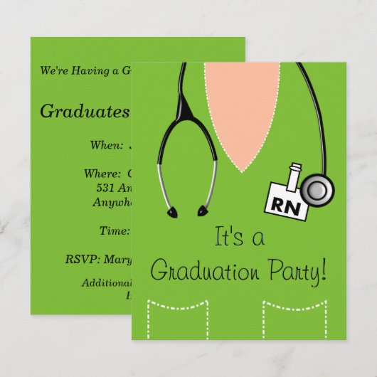 RN Nurse Afstuderen Invitation Scrub #39 Kaart (Voorkant / Achterkant)