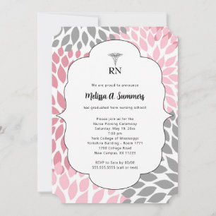 RN Nurse pinning ceremonie nodigt roze grijze bloe Kaart