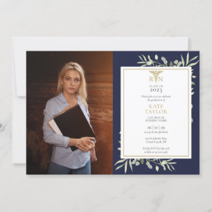 RN Nursing Afstuderen Navy Blue Foliage Foto Kaart