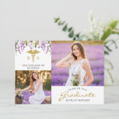 RN Nursing Floral Afstuderen 3 Fotoaankondiging Kaart (Staand voorkant)