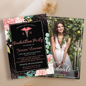 RN Nursing Graduation Party Roos Gold Floral foto Kaart