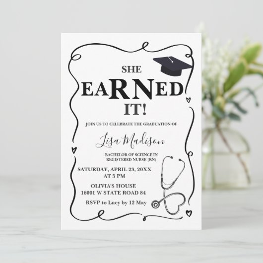 RN Nursing Graduation Party Uitnodiging (Staand voorkant)