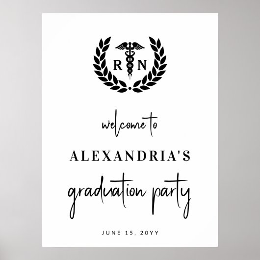 RN Nursing School Afstuderen Elegant Welkomstbord Poster (Voorkant)