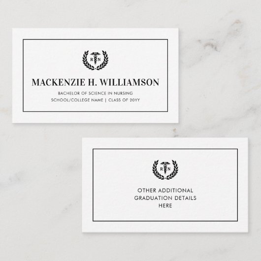 RN Nursing School Afstuderen Naam Kaart Invoegen Contactkaartje (Voorkant / Achterkant)