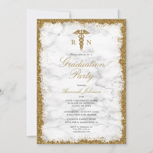 RN Nursing School Gold Marble Photo Afstuderen Kaart (Voorkant)