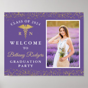 RN Nurzing Afstuderen Paars Gold Glitter Foto Poster