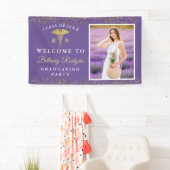 RN Nurzing Afstuderen Paars Gold Glitter Foto Spandoek (Insitu)