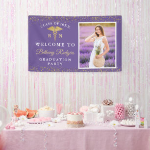 RN Nurzing Afstuderen Paars Gold Glitter Foto Spandoek