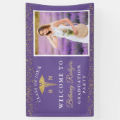 RN Nurzing Afstuderen Paars Gold Glitter Foto Spandoek (Verticaal)