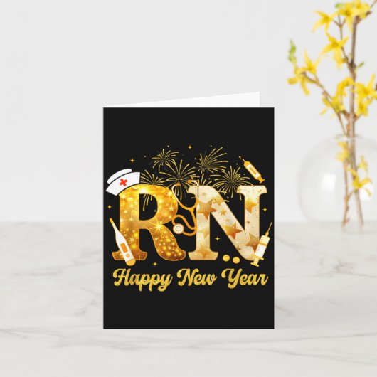 Rn Registered Nurse Happy New Year 2026 Fireworks  Kaart (Gele Bloem)