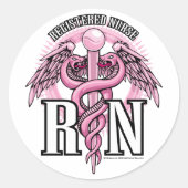 RN Roze Caduceus Ronde Sticker (Voorkant)