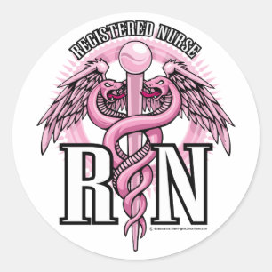 RN Roze Caduceus Ronde Sticker