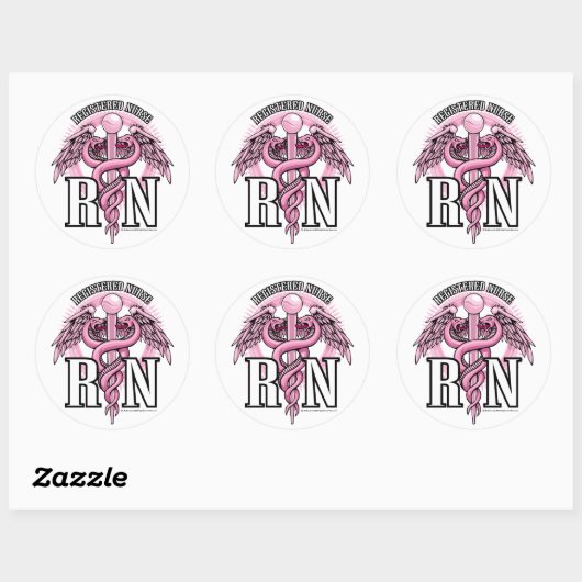 RN Roze Caduceus Ronde Sticker (Vel)