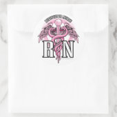 RN Roze Caduceus Ronde Sticker (Tas)