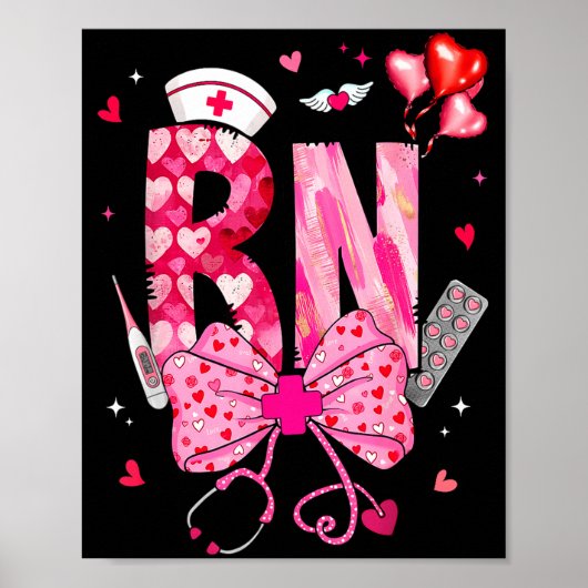 Rn Valentine Coquette Bow Stethoscope Nurse Girl W Poster (Voorkant)
