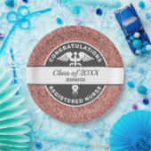 RN Verpleegbaar Afstuderen Roos Gold Glitter Geper Papieren Bordje (Feest)