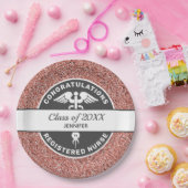 RN Verpleegbaar Afstuderen Roos Gold Glitter Geper Papieren Bordje (Feest)