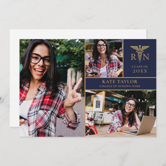 RN Verpleegkunde 3 Foto Collage Afstudeerfeest Uit Kaart (Voorkant / Achterkant)