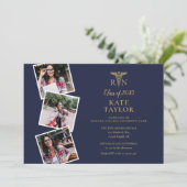 RN Verpleegkunde 4 Foto Afstuderen Navy Goud Kaart (Staand voorkant)