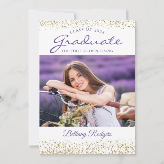 RN verpleegkunde afstudeerfoto met paarse bloemen  Kaart (Voorkant)