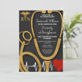 RN Verpleegkundig Afstuderen Celebration Zwart en  Kaart (Staand voorkant)