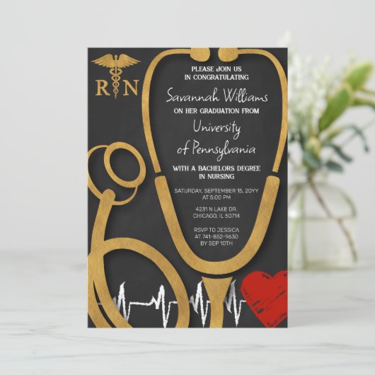 RN Verpleegkundig Afstuderen Celebration Zwart en  Kaart (Staand voorkant)