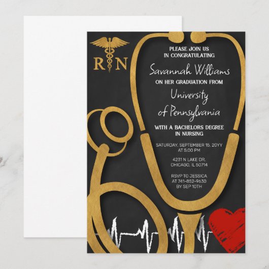 RN Verpleegkundig Afstuderen Celebration Zwart en Kaart (Voorkant / Achterkant)